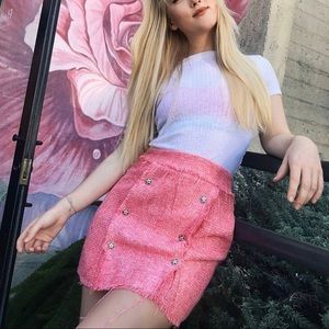 Storets Pink Tweed Mini Skirt